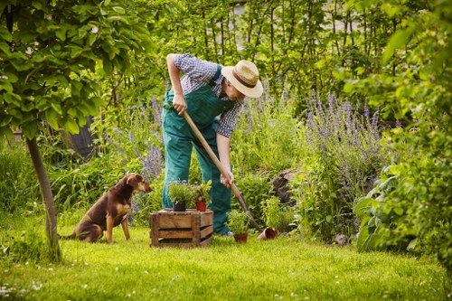 Gardener working on a front garden in Brent Cross